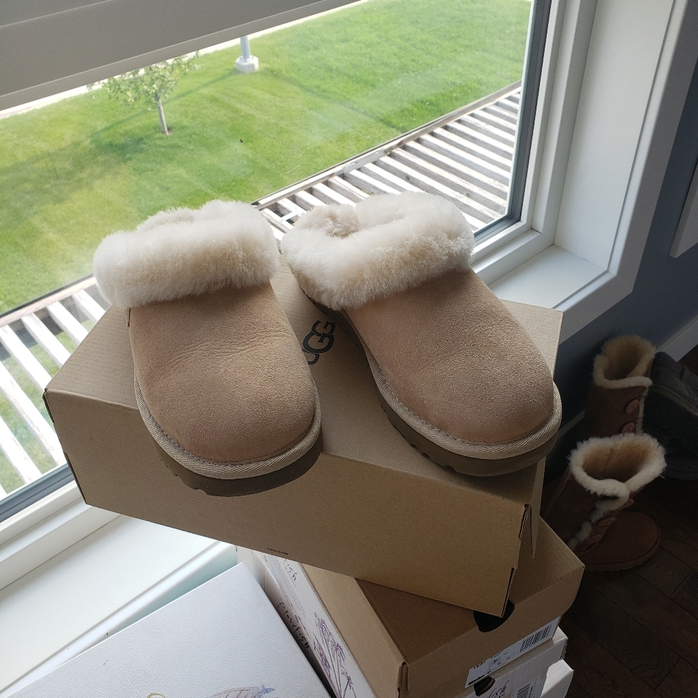 UGG Tan and Cream Shearling Mules